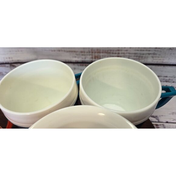 Vintage retro Plastic Teal Orange Mugs Set With Leaf, Butterfly Design, Retro - Picture 4 of 10